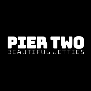 Pier Two Beautiful Jetties Logo White on Black